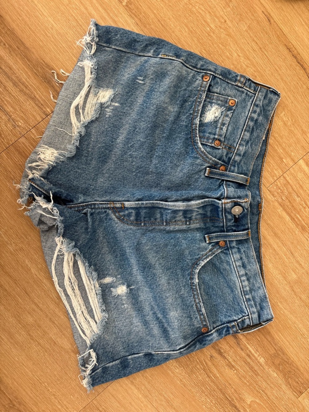 Levi's Distressed Blue 501 Cutoff Denim Shorts